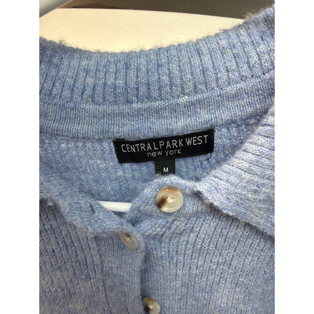 Central Park West Light Blue Ribbed Polo Collar Button Front Cardigan Sweater M - Picture 5 of 6